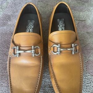Salvatore Ferragamo Brown Leather Loafers with Silver Accents